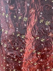 10yd piece 100% SILK FLORAL EMBROIDERED SILK DRAPERY UPHOLSTERY FABRIC Burgundy