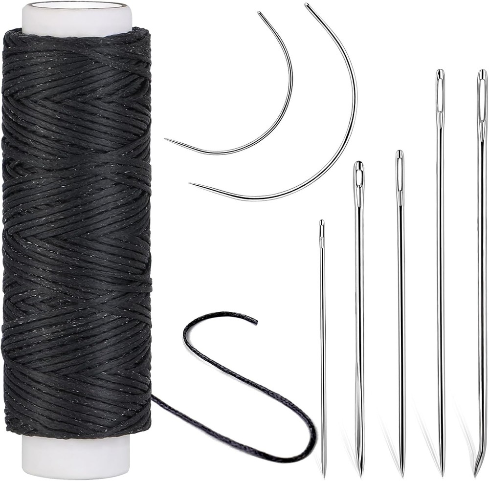 Ftyiwu Waxed Thread, Upholstery Needle and Thread 32 32Yard, Original Black