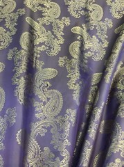 Paisley Woven Brocade NONSTATIC Viscose Satin Feel Fabric BTY -Purple Gold
