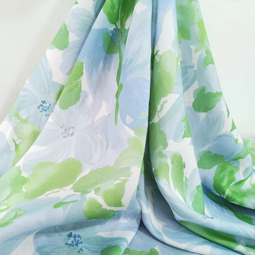 55” Wide Painting Floral Dress Fabric Soft Viscose Poplin Material Sewing