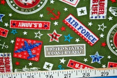 UNITED STATES MILITARY SERVICES ON ARMY GREEN – COTTON FABRIC