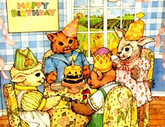 Easter Spring Birthday Party Rabbit Cat Creative Circle Print Panel Fabric 1981