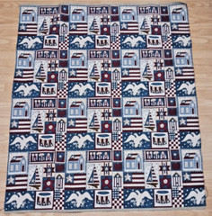 Vtg Americana USA Upholstery Fabric 54 ” X 48″ USA 1776 Flag House Boat Star