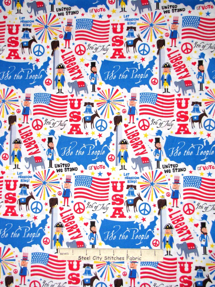Patriotic Fabric – USA Flag Liberty Bell Peace C3131 Timeless Treasures – Yard