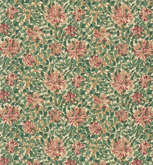 WILLIAM MORRIS CURTAIN FABRIC “Honeysuckle” 5.2 METRES CREAM/WINE 100% COTTON