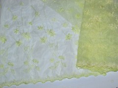 NYLON EMBROIDERED FABRIC 40″ long x 54″ wide very pale yellow (sew rm 3)