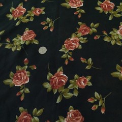 Vintage 90s Sheer Chiffon Fabric Black Rose Floral Grunge 4Y x 44″ Polyester