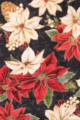 36″L x 44″W Hoffman Fabric Merry Birds White Red Poinsettia Flowers Pinecones