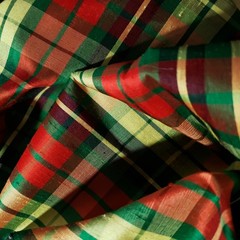 Green Red Yellow Christmas Plaid Silk Dupioni Fabric Iridescent 42″ by the Yard