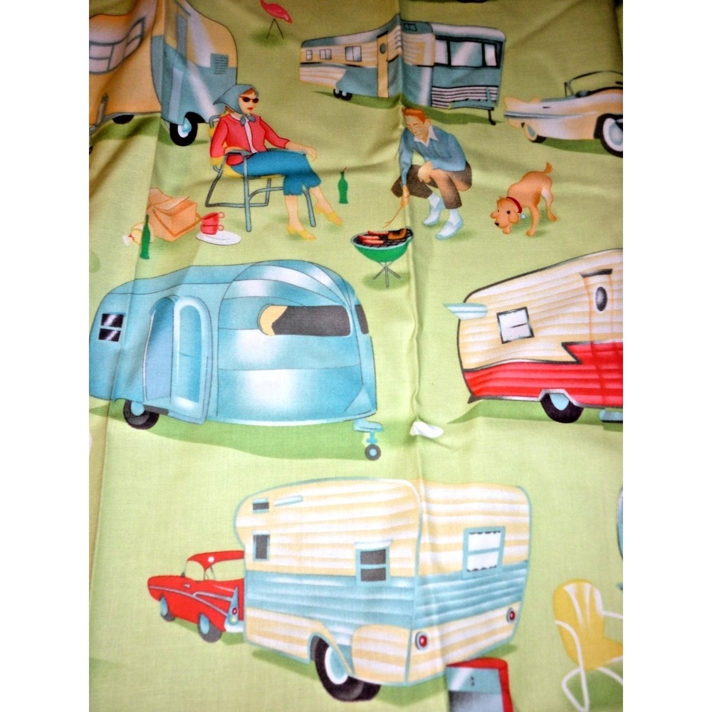Michael Miller Trailer Travel Retro 1950s Camping Cotton Fabric CX3978 Sage