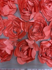 Maci CORAL 3D Floral Polyester Satin Rosette on Mesh Fabric by the Yard – 10057