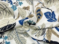 P KAUFMANN MERIDIA PERRI BLUE BROWN LEAF SLUB DUCK COTTON FABRIC BY YARD 54″W