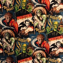 Universal Monster Fabric Dracula Frankenstein Mummy Werewolf Horror Goth Gothic