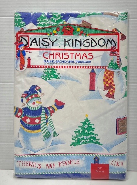 VTG Daisy Kingdom 60″ Round Christmas Snowman Flannel Backed Vinyl Tablecloth