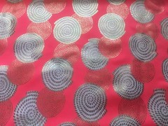 Orange Spandex with Gold Foil on White Circles Fabric – 32″repeat ~ 7/8 yd