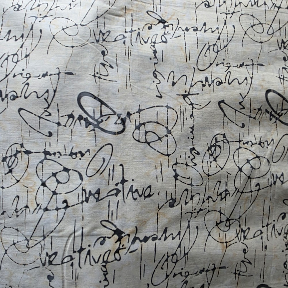Bold Signature in Gray on Beige Batik Cotton Shirting – for Shirting/Quilting!