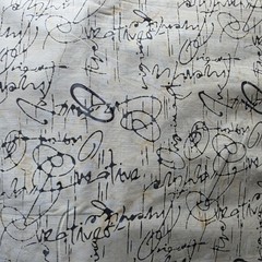 Bold Signature in Gray on Beige Batik Cotton Shirting – for Shirting/Quilting!
