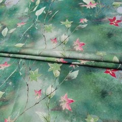 55” Wide Green Leaf Pattern Viscose Fabric Soft Dress Gown Shawl Material Rayon