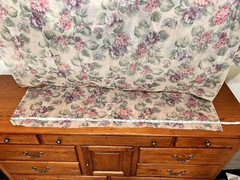 Vintage Sheer Pink Mauve Purple Green Tan Floral Fabric 45” wide