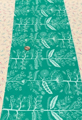 Floral Plants * Stems * Leaves * White on Green * 100% Quality Cotton * 8″ x 22″