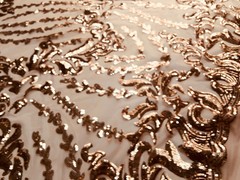 Miranda COPPER Vines and Leaves Sequins on BROWN Mesh Lace Fabric by the Yard –