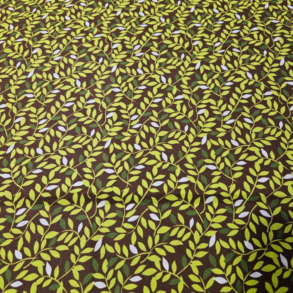 Green Leaves on Brown BTY Unbranded 100% Cotton Fabric