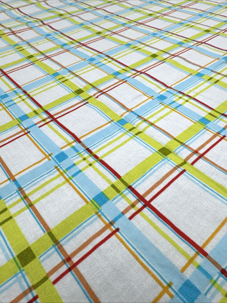 Fresh Fusion Spring Plaid Green Blue Orange Plaid Cotton Fabric BTHalfY #28