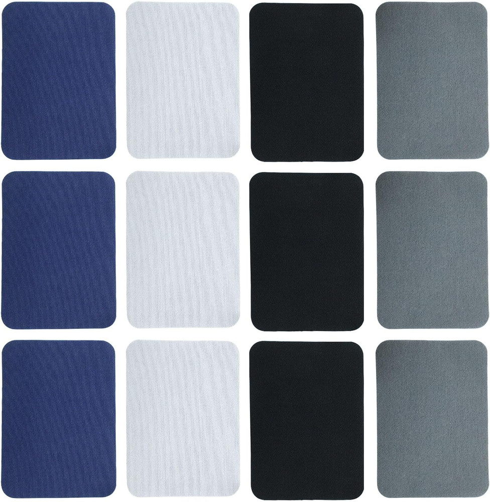 12Pcs Fabric Repair Patches, Black, Blue, Dark Grey, Light Gray | Iron