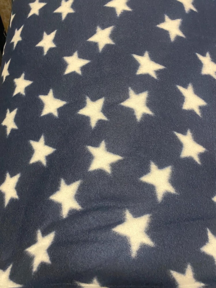 Navy American White Stars Print Fleece Fabric – 60″ Wide – Sold by The Yard