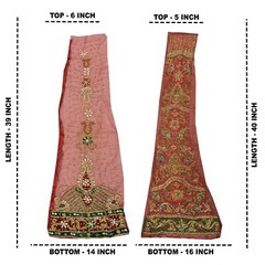 Sanskriti Saskriti Vintage Combo Of Design Fabric Hand Beaded Craft Dark Red Dre
