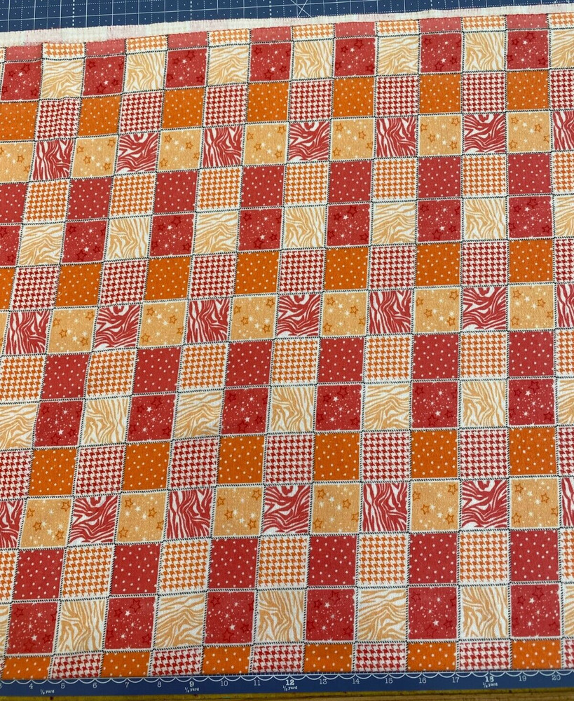 Richlin Fabrics ~100% Cotton Flannel ~ Patches, Mauve/Orange ~ per half yard