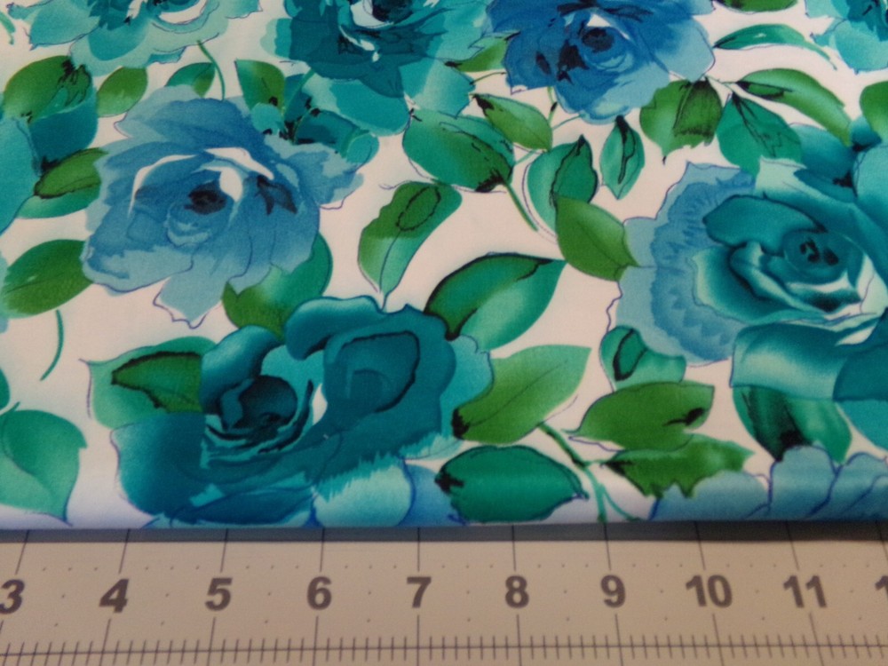 1 YD +20″ X 46″ VINTAGE BLUE TEAL FLORAL by SYKEL ENTERPRICE #5499