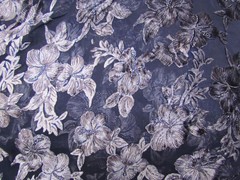 Navy Blue & Silver floral Velvet Burnout on chiffon Fabric By the Yard 45″ W