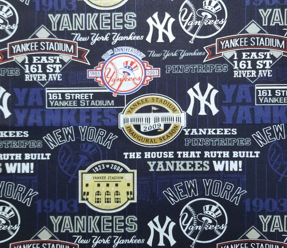 MLB NEW YORK YANKEES STADIUM FABRIC, Navy Cotton, NEW, FQ 18″ x 22″