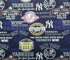 MLB NEW YORK YANKEES STADIUM FABRIC, Navy Cotton, NEW, FQ 18″ x 22″