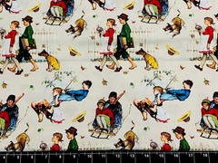 Fat Quarter 18″x21″ Young Love Norman Rockwell Vintage Retro Kids FABRIC COTTON