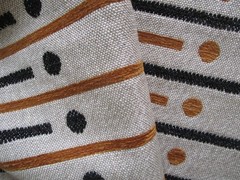 Schumacher’s Serapo Carbon Ochre Black Gold Ivory lines circles modern fabric 1y
