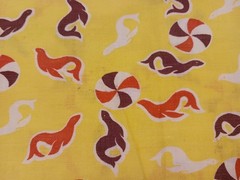 Feedsack Fabric Yellow w Brown Seals Beach Balls Vtg 1940s-50s 34×36″ Flour Sack