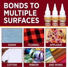 Fabric Fusion Glue .66 oz 3-Pack Permanent & Washable Adhesive Dries Flexible