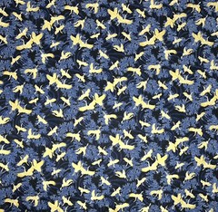 Japanese fabric small cranes birds art deco blue gold heron stork asian chinese