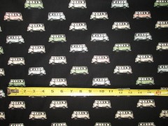 RETRO VW BUS MICRO PASTELS BLACK COTTON FABRIC FQ
