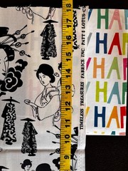 4 Japanese Cotton Fabrics cream black Geishas Chrysanthemums 2 yards Bundle