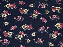 Bullet Knit Printed Fabric-Navy Blue Vanilla Roses-BPR274-Sold by the Yard