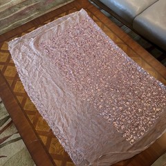 Vintage Silk Chiffon Payette Sequin Embroidery Fabric Shawl Raw Edge Blush Pink