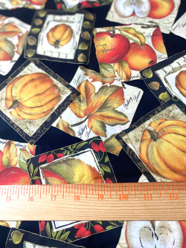 Cranston Print Works fall print fabric -leaves, fruit, vegetables 46″ x 44″