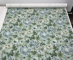 BALLARD DESIGNS ALORA CELADON GREEN OVERSIZE FLORAL FABRIC 2.75 YARDS 54″W
