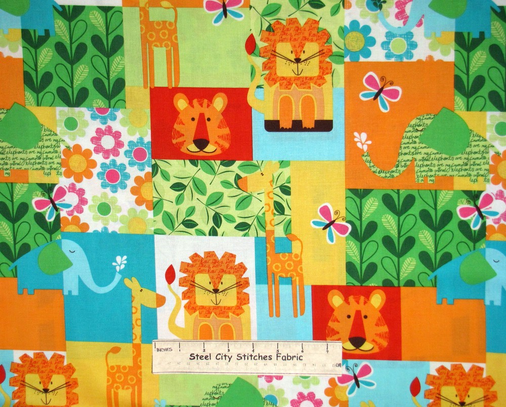 Giraffe Lion Elephant Animal Fabric Michael Miller Wild Kingdom Cotton Yard