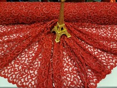 Red Beaded Lace Embroidery Fabric By The Yard Geometric Pattern Luxury Lace