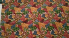 Fabric Timeless Autumn Crazy Quilt in Tan Rust Green & Blue Shapes 14″ x 36″ $3