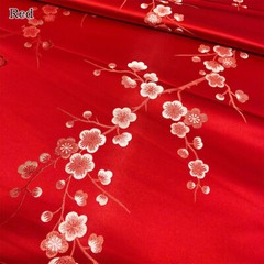 Chinese Shiny Brocade Fabric Cloths Embroidery Flower Plum Blossom Qipao DIY